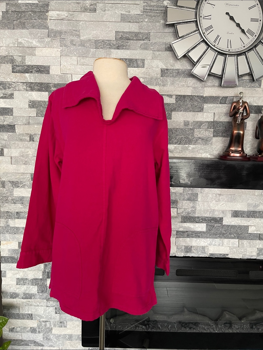 Soft Surroundings Fuchsia V-Neck Long Sleeve Tunic Size S ( better fit M)